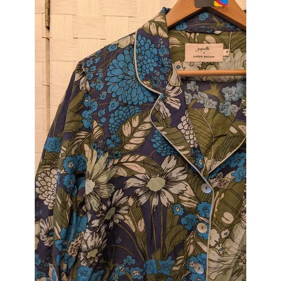 Papinelle x Karen Walker Floral Pajama Shirt Blue Green White Size M